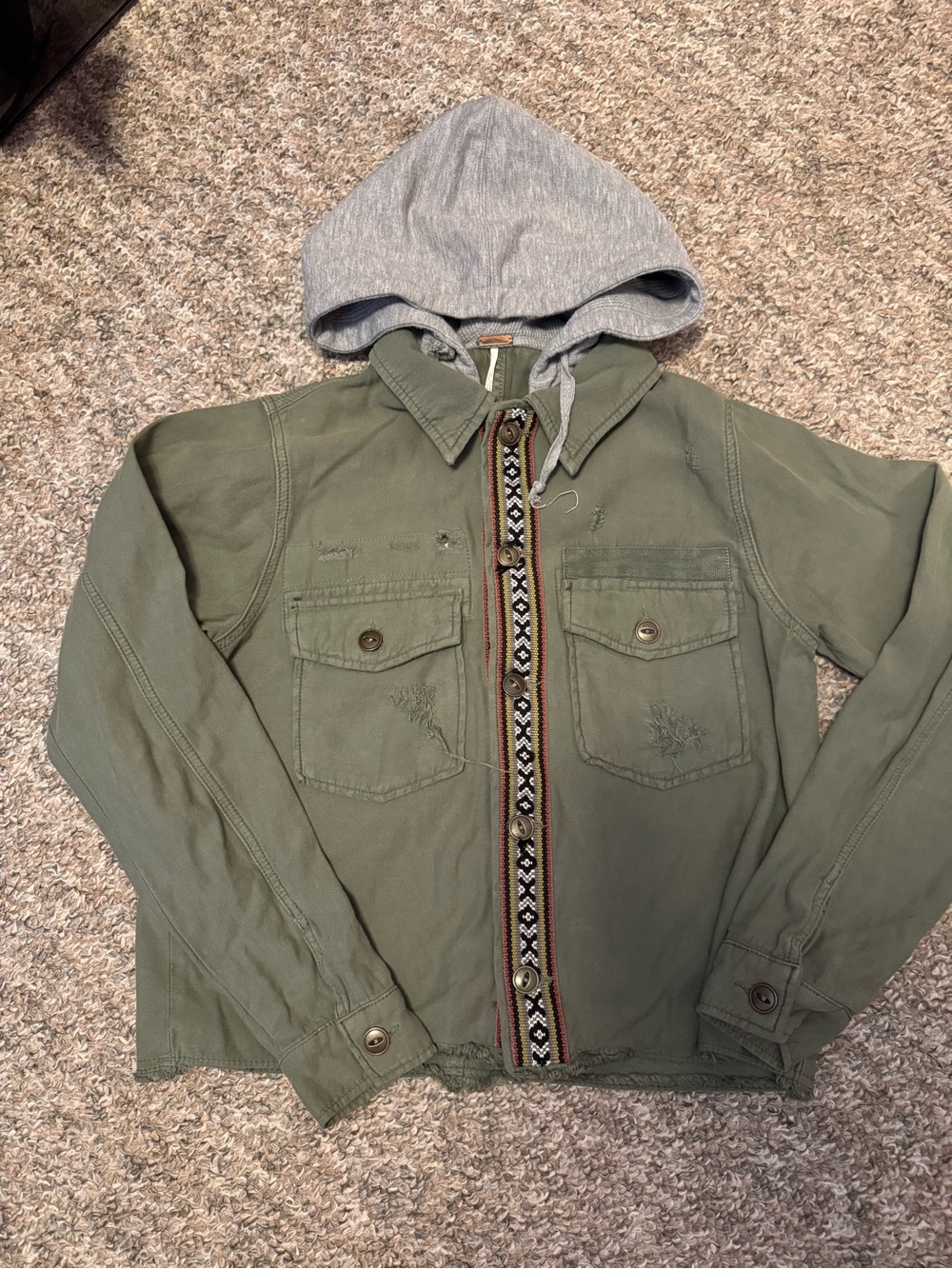 Free People Olive Utility Jacket with Gray Hood